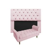 Cabeceira Mirage + Recamier Grécia Com Capitonê Casal 140 cm Corano Rosa Bebe - DL DECOR