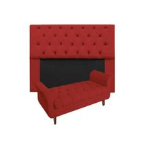 Cabeceira Mirage + Recamier Grécia Com Capitonê Casal 140 cm Corano Vermelho - DL DECOR