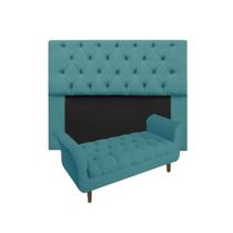 Cabeceira Mirage + Recamier Grécia Com Capitonê Casal 140 cm Suede Azul Turquesa - DL DECOR