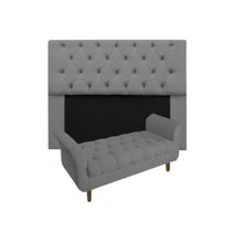 Cabeceira Mirage + Recamier Grécia Com Capitonê King 195 cm Suede Cinza - DL DECOR