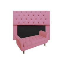 Cabeceira Mirage + Recamier Grécia Com Capitonê Solteiro 90 cm Suede Rosa Barbie - DL DECOR