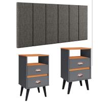 Cabeceira Modular Painel Cama Box Casal Queen 1,60 Júlia Linho Jogo Quarto 2 Mesinhas Gavetas Multiuso Vintage Classic New Cinza/Cinamomo - RPM - RPM Móveis