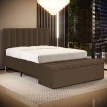 Cabeceira Nashira e Calçadeira Baú Navi 160 para Cama Queen N-029 Veludo Capuccino Aradecor