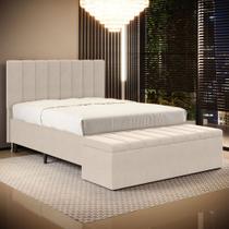 Cabeceira Nashira e Calçadeira Baú Navi 160 para Cama Queen Z-003 Sued Bege Aradecor