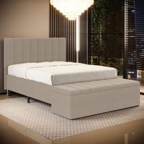 Cabeceira Nashira e Calçadeira Baú Navi 160 para Cama Queen Z-006 Sued Capuccino Aradecor
