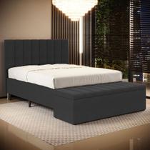 Cabeceira Nashira e Calçadeira Baú Navi 160 para Cama Queen Z-008 Sued Cinza Aradecor