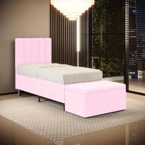 Cabeceira Nashira e Calçadeira Baú Navi 90 para Cama de Solteiro Z-021 Sued Rosa Bebê Aradecor