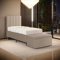 Cabeceira Nashira e Calçadeira Navi 90 para Cama de Solteiro N-039 Linho Bege Aradecor