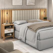 Cabeceira Onix Para Cama Kings com Detalhes Ripado e 2 Mesinha