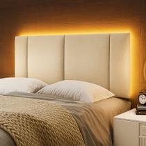 Cabeceira Painel Cama Box Casal Padrão Siri 140cm com LED Linho Bege - Desk Design Cabeceira Painel Cama Box Casal Padrão Siri 140cm com LED Linho Bege - Desk Design