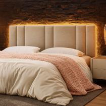 Cabeceira Painel Cama Box King Size Siri 200cm com LED Linho Bege - Abmaza