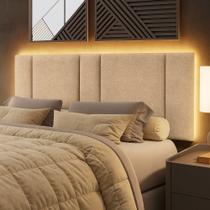 Cabeceira Painel Cama Box Queen Size Siri 160cm Com Led Bouclé Bege - Abmaza Cabeceira Painel Cama Box Queen Size Siri 160cm Com Led Bouclé Bege - Abmaza