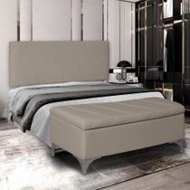 Cabeceira Painel Casal Estofada Para Cama Box 138 Cm Iza Com Puff Baú Calçadeira Iza