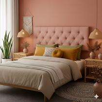 Cabeceira Painel Dubai Deluxe Estofada Casal Rosé - 1,40 metros