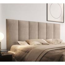 Cabeceira Painel Estofada para Cama de Casal 1,40 - Bege Suede/Bege