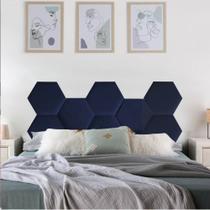 Cabeceira Painel Modulado Colmeia Blogueirinha Estofada 140cm Casal material sintético Azul Marinho - Ahazzo Móveis