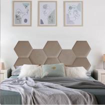 Cabeceira Painel Modulado Colmeia Blogueirinha Estofada 140cm Casal Suede Bege - Ahazzo Móveis