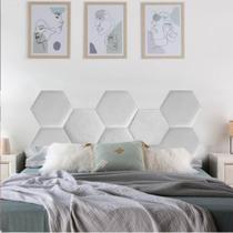 Cabeceira Painel Modulado Colmeia Blogueirinha Estofada 140cm Casal Suede Branco - Ahz Móveis