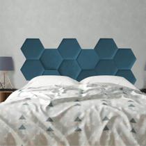 Cabeceira Painel Modulado Colmeia Blogueirinha Estofada 160cm Queen Size material sintético Azul Turquesa - Ahazzo Móveis