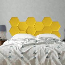 Cabeceira Painel Modulado Colmeia Blogueirinha Estofada 160cm Queen Size Suede Amarelo - Ahazzo Móveis