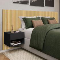 Cabeceira Painel Ripada Autocolante Sofia 250cm e 2 Mesas Suspensas Amadeirado MDF Pintura UV Linda
