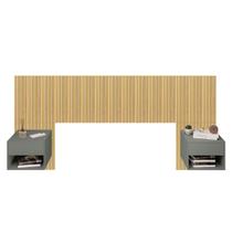 Cabeceira Painel Ripada e 2 Mesas Cabeceira Quarto Casal MDF Pintura UV Nicho Gaveta Corredicas Tele