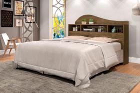 Cabeceira Para Box Casal IRLA e Nichos Para Objetos de Decoração Cor Jequitiba