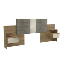 Cabeceira para Box Casal/Queen 263cm 2 Gavetas com Mesas de Apoio Complet Kappesberg - Nogueira
