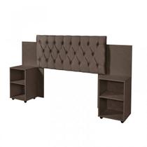 Cabeceira para Cama Box Aveludada com Mesa de Apoio Classic Marrom Chocolate