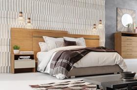 Cabeceira para Cama Box Casal com 2 Mesas de Cabeceira - Volga-Cumaru/Fendi - Móveis Novo Horizonte Cabeceira para Cama Box Casal com 2 Mesas de Cabeceira - Volga-Cumaru/Fendi - Móveis Novo Horizonte