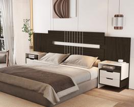 Cabeceira Para Cama Box Casal e Queen Luiza em Madeira com Criado