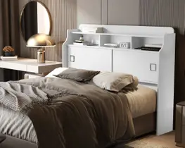 Cabeceira para Cama Box Casal Jessica com Nichos Prateleira e Duas Portas cor Branco