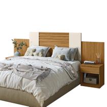 Cabeceira Para Cama Box Casal Queen 1,40m/1,60m Com Mesa De Cabeceira Freijó/Off White/Cinza Flex Araguaia Moval