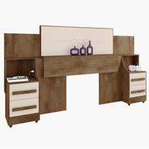 Cabeceira para cama box Casal/Queen/King RV Móveis com 02 mesas de cabeceira com tomada Freijó/OFF White