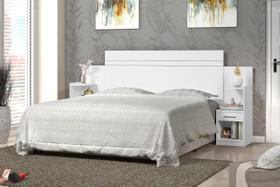 Cabeceira Para Cama Box Regulável MOA Com 2 Mesas de Cabeceira Com Gavetas Acopladas Cor Branco Cabeceira Para Cama Box Regulável MOA Com 2 Mesas de Cabeceira Com Gavetas Acopladas Cor Branco