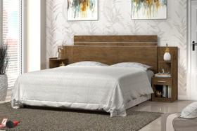 Cabeceira Para Cama Box Regulável MOA Com 2 Mesas de Cabeceira Com Gavetas Acopladas Cor Jequitiba