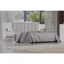 Cabeceira Para Cama De Casal Ripada Irís Estofada Com 2 Mesas De Cabeceira D' Doro Branco/ripado