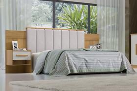 Cabeceira para Cama de Casal Ripada Irís Estofada com 2 Mesas de Cabeceira D Doro