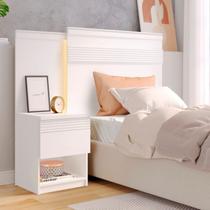 Cabeceira para Cama de Solteiro com Mesa de Cabeceira 100% MDF Granada Branco Cabeceira para Cama de Solteiro com Mesa de Cabeceira 100% MDF Granada Branco