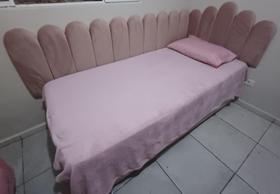 Cabeceira para cama de Solteiro, completa Lateral e Frente, Modelo Nuvem, Tecido Suede Rosê