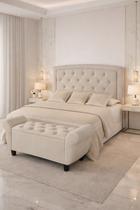 Cabeceira Para Cama Queen Estofada Veneza Com Pés e Bau Recamie 160cm