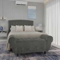 Cabeceira Para Cama Queen Estofada Veneza Com Pés e Bau Recamie 160cm