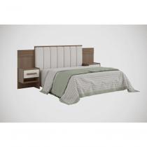 Cabeceira Para Cama Queen Size Ripada Irís Estofada Com 2 Mesas De Cabeceira D' Doro Castanho/off White/ripado