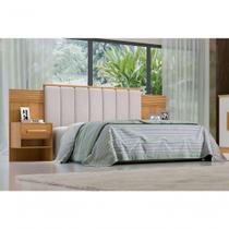 Cabeceira Para Cama Queen Size Ripada Irís Estofada Com 2 Mesas De Cabeceira D' Doro Cinamomo/ripado Cabeceira Para Cama Queen Size Ripada Irís Estofada Com 2 Mesas De Cabeceira D' Doro Cinamomo/ripado