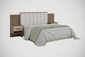 Cabeceira para Cama Queen Size Ripada Irís Estofada com 2 Mesas de Cabeceira D Doro