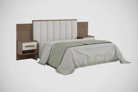 Cabeceira para Cama Queen Size Ripada Irís Estofada com 2 Mesas de Cabeceira D Doro Cabeceira para Cama Queen Size Ripada Irís Estofada com 2 Mesas de Cabeceira D Doro