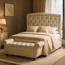 Cabeceira para Cama Queen Veneza com Pés 160, Estofado e Baú Reamier de 150cm