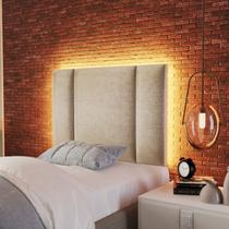 Cabeceira Para Cama Solteiro com LED 90cmx60cm Linho Bege - Talita Casa Bonita