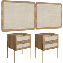 Cabeceira Queen 160cm e 2 Mesas Laterais 2 Gavetas Industrial Indy A03 Hanover Lyam Decor