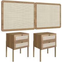 Cabeceira Queen 160cm e 2 Mesas Laterais 2 Gavetas Madeira Moss A03 Hanover Roble - Lyam Decor